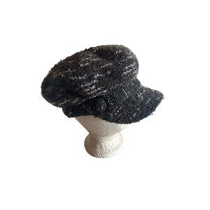 Nine West Womens Newsboy Cap Tweed Style Gray Black Wool Blend Lined
